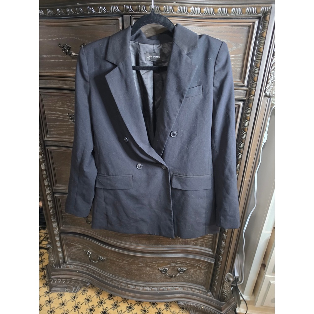 LOFT versa Black Double Breasted Blazer Jacket Size 2 Professional Career